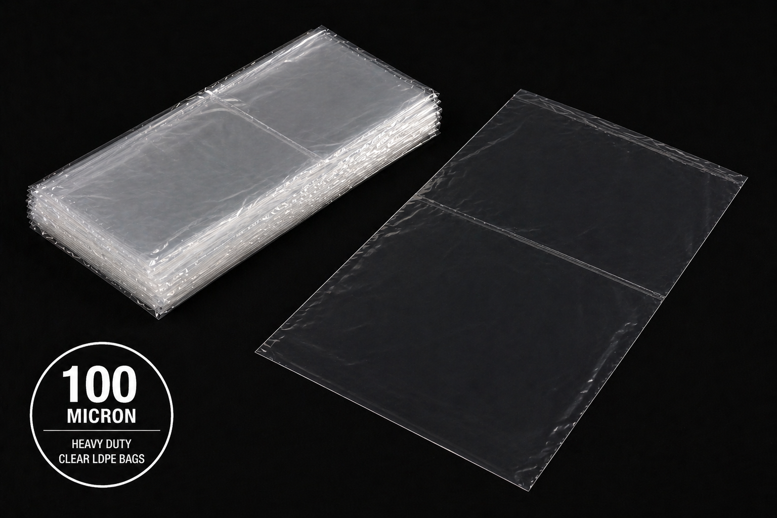 100 Micron Clear LDPE Plastic Bags (Pack of 100 bags)– Heavy Duty Industrial Packaging Bags (15 x 25 cm, 100 Pack)