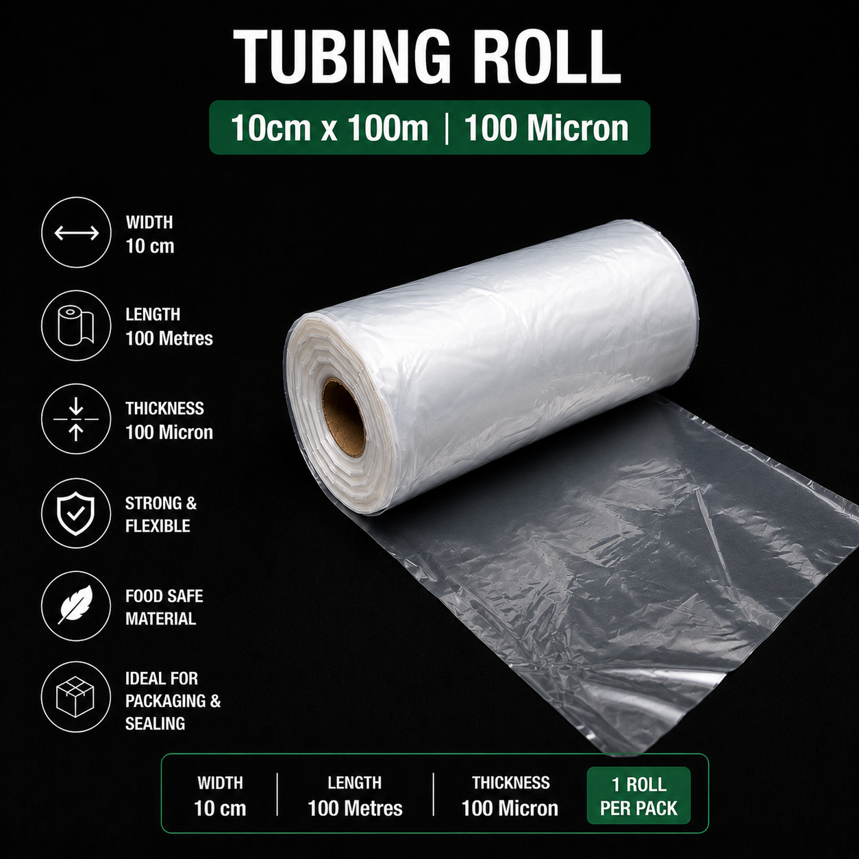 100 Micron Clear LDPE Tubing Roll – Heavy Duty Plastic Tubing