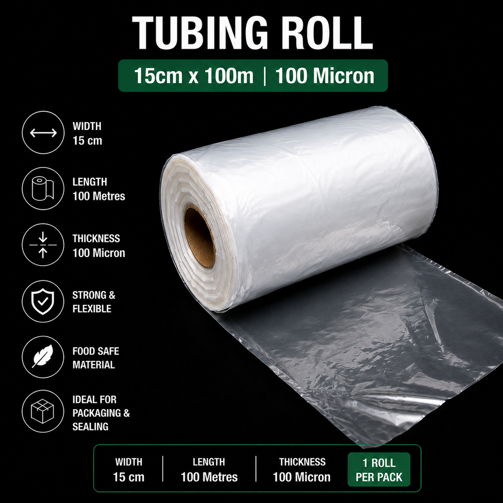 100 Micron Clear LDPE Tubing Roll – Heavy Duty Plastic Tubing
