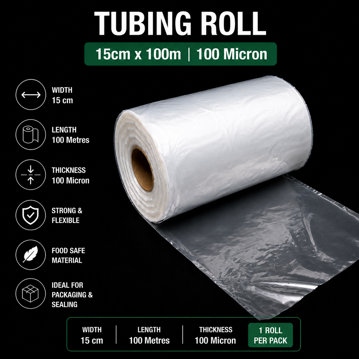 100 Micron Clear LDPE Tubing Roll – Heavy Duty Plastic Tubing