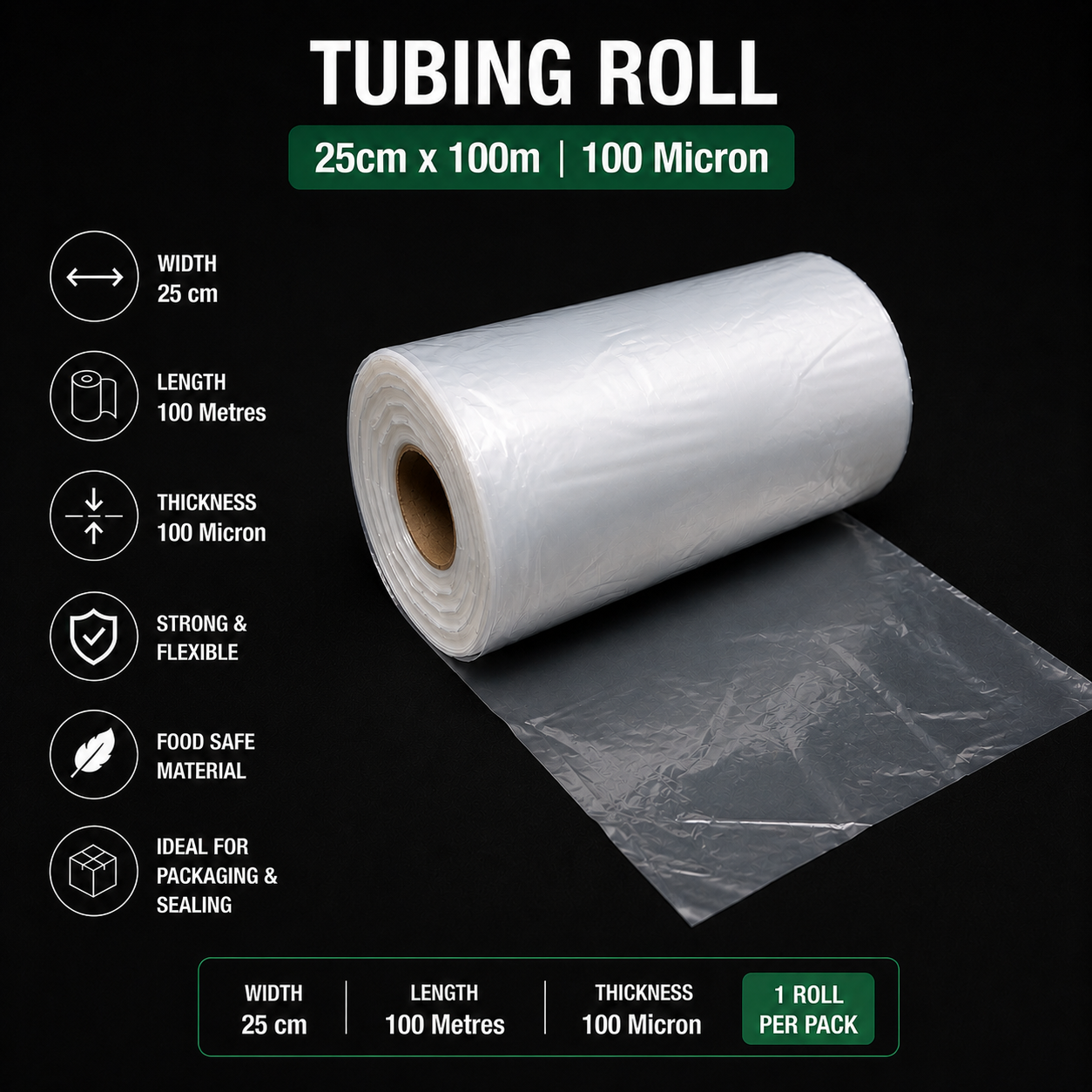 100 Micron Clear LDPE Tubing Roll – Heavy Duty Plastic Tubing