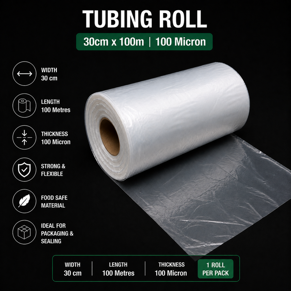 100 Micron Clear LDPE Tubing Roll – Heavy Duty Plastic Tubing