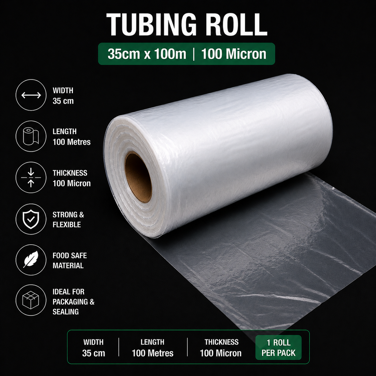 100 Micron Clear LDPE Tubing Roll – Heavy Duty Plastic Tubing