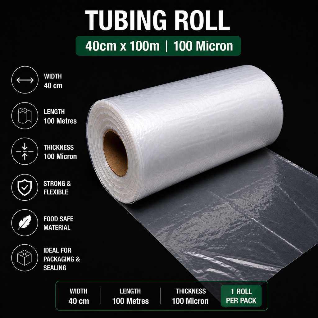 100 Micron Clear LDPE Tubing Roll – Heavy Duty Plastic Tubing