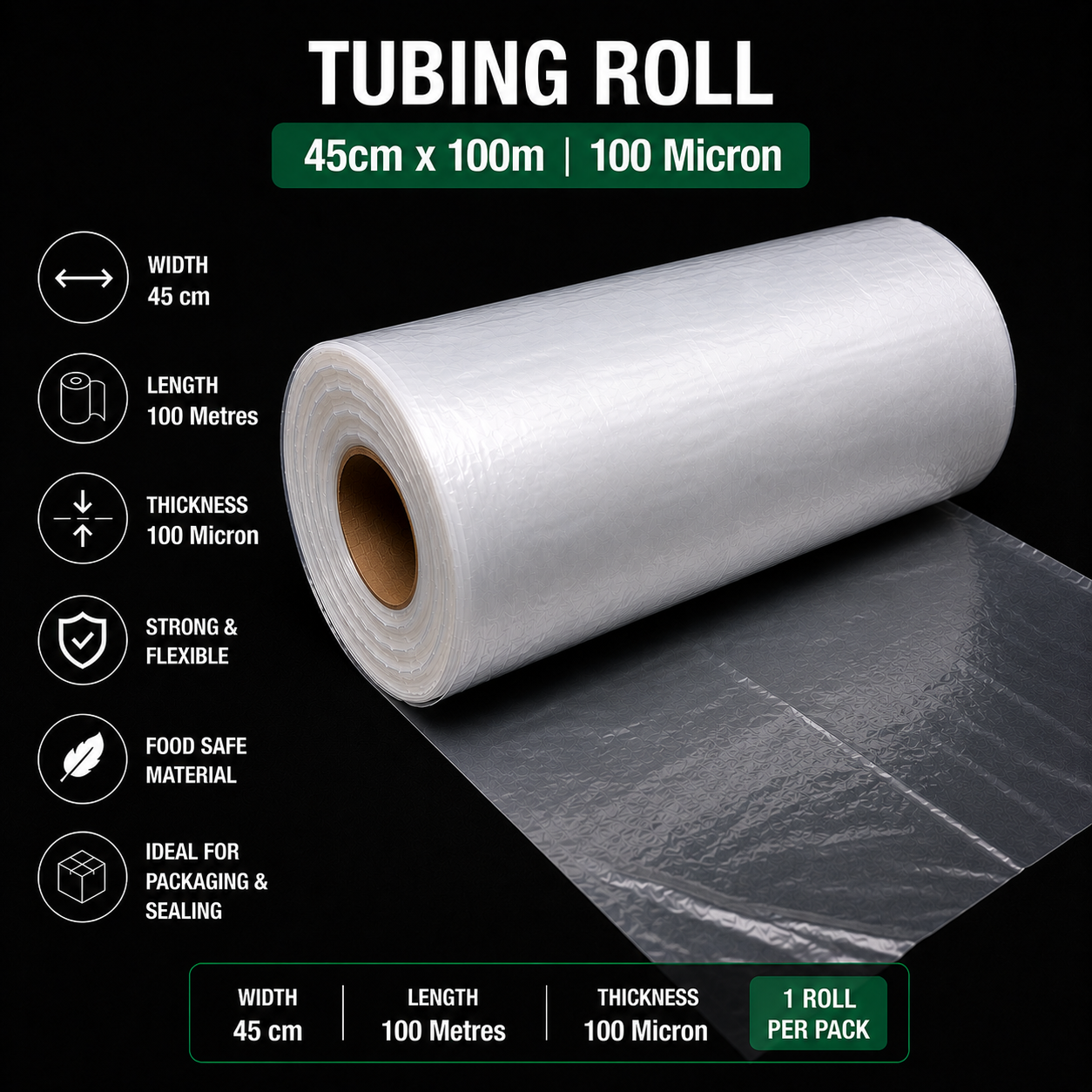 100 Micron Clear LDPE Tubing Roll – Heavy Duty Plastic Tubing