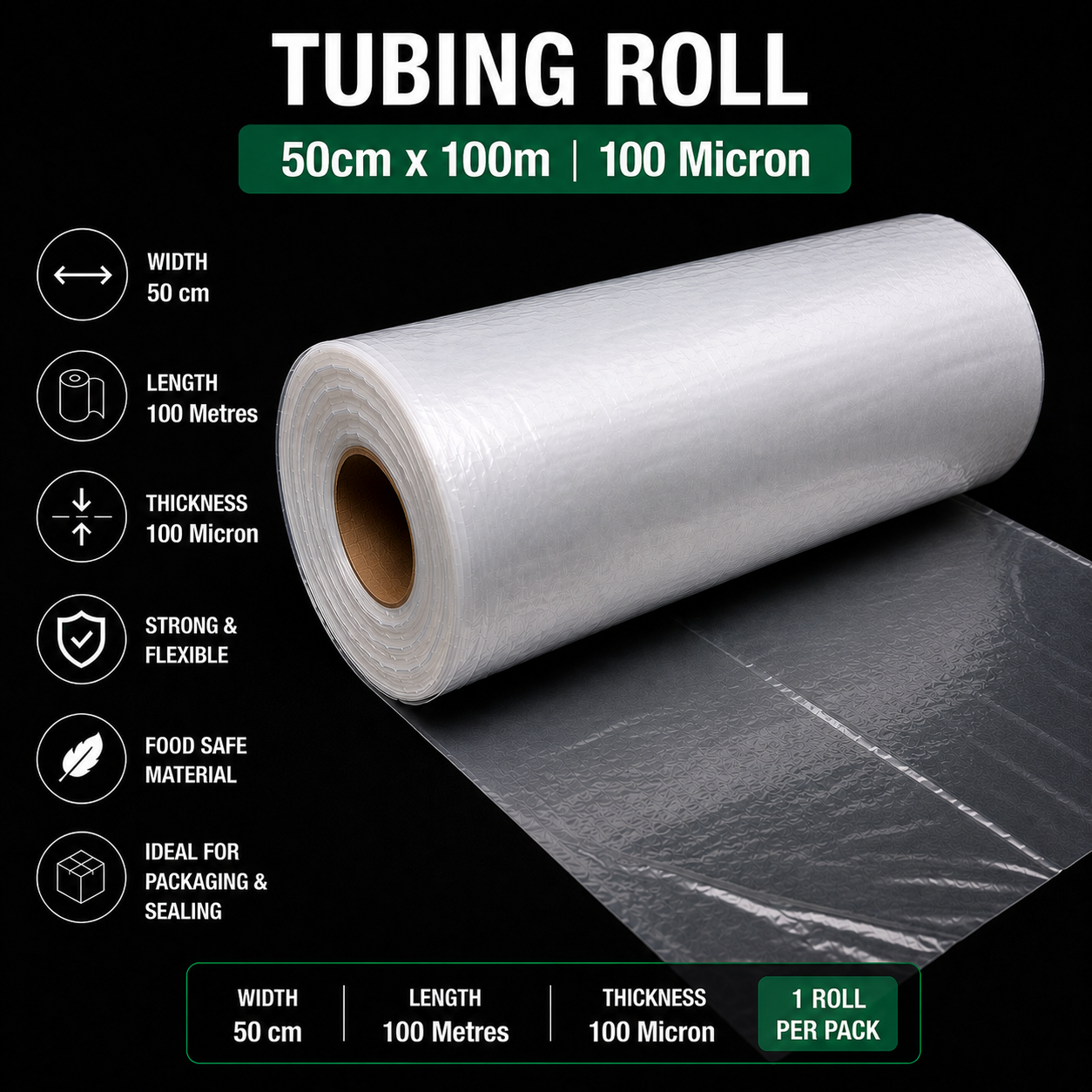 100 Micron Clear LDPE Tubing Roll – Heavy Duty Plastic Tubing
