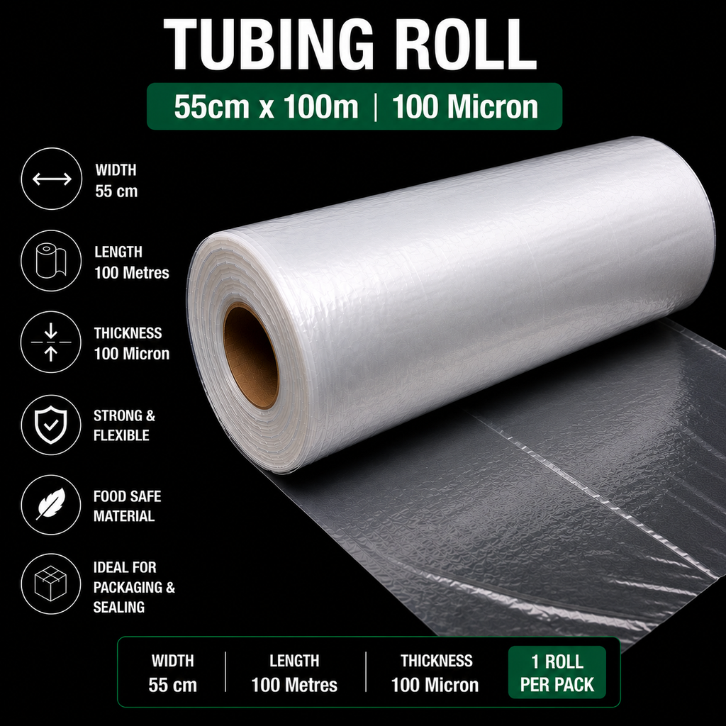 100 Micron Clear LDPE Tubing Roll – Heavy Duty Plastic Tubing