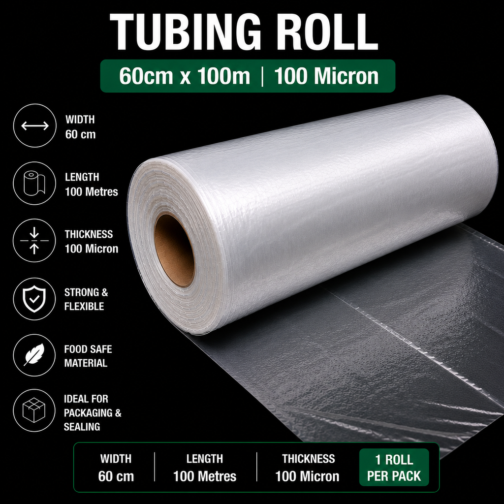 100 Micron Clear LDPE Tubing Roll – Heavy Duty Plastic Tubing