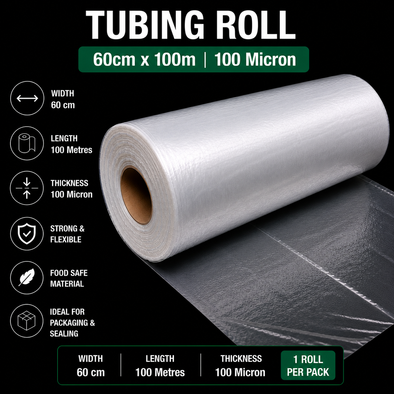100 Micron Clear LDPE Tubing Roll – Heavy Duty Plastic Tubing