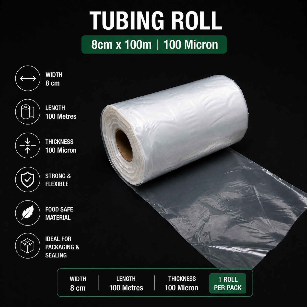 100 Micron Clear LDPE Tubing Roll – Heavy Duty Plastic Tubing