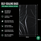50 Micron Clear LDPE Self-Sealing Bags – Resealable Lip & Tape | Packaging Bags for Storage & Shipping