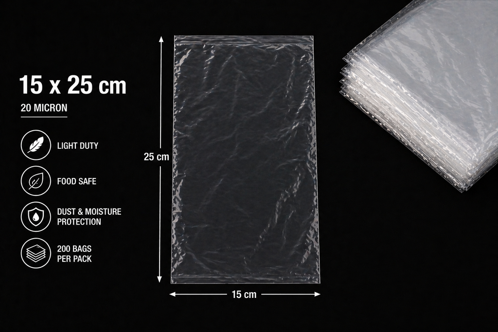 20 Micron Clear LDPE Plastic Bags(Pack of 200 bags) – Food Safe Packaging Bags (10x20cm to 45x60cm Sizes, 200 Pack)