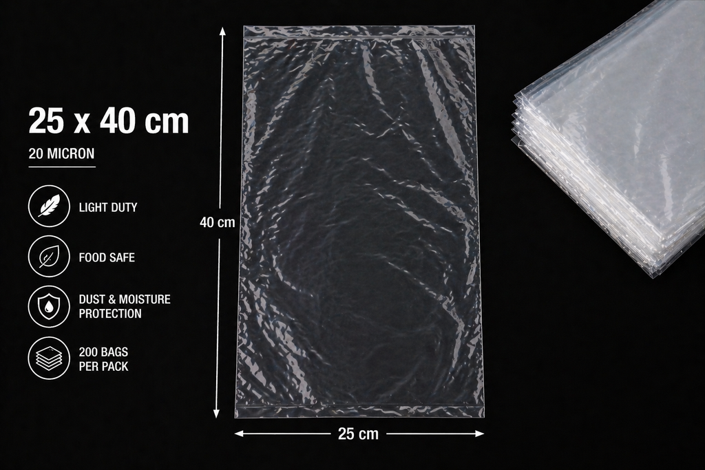 20 Micron Clear LDPE Plastic Bags(Pack of 200 bags) – Food Safe Packaging Bags (10x20cm to 45x60cm Sizes, 200 Pack)