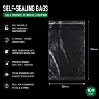 50 Micron Clear LDPE Self-Sealing Bags – Resealable Lip & Tape | Packaging Bags for Storage & Shipping