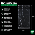 50 Micron Clear LDPE Self-Sealing Bags – Resealable Lip & Tape | Packaging Bags for Storage & Shipping
