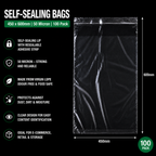 50 Micron Clear LDPE Self-Sealing Bags – Resealable Lip & Tape | Packaging Bags for Storage & Shipping