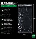 50 Micron Clear LDPE Self-Sealing Bags – Resealable Lip & Tape | Packaging Bags for Storage & Shipping