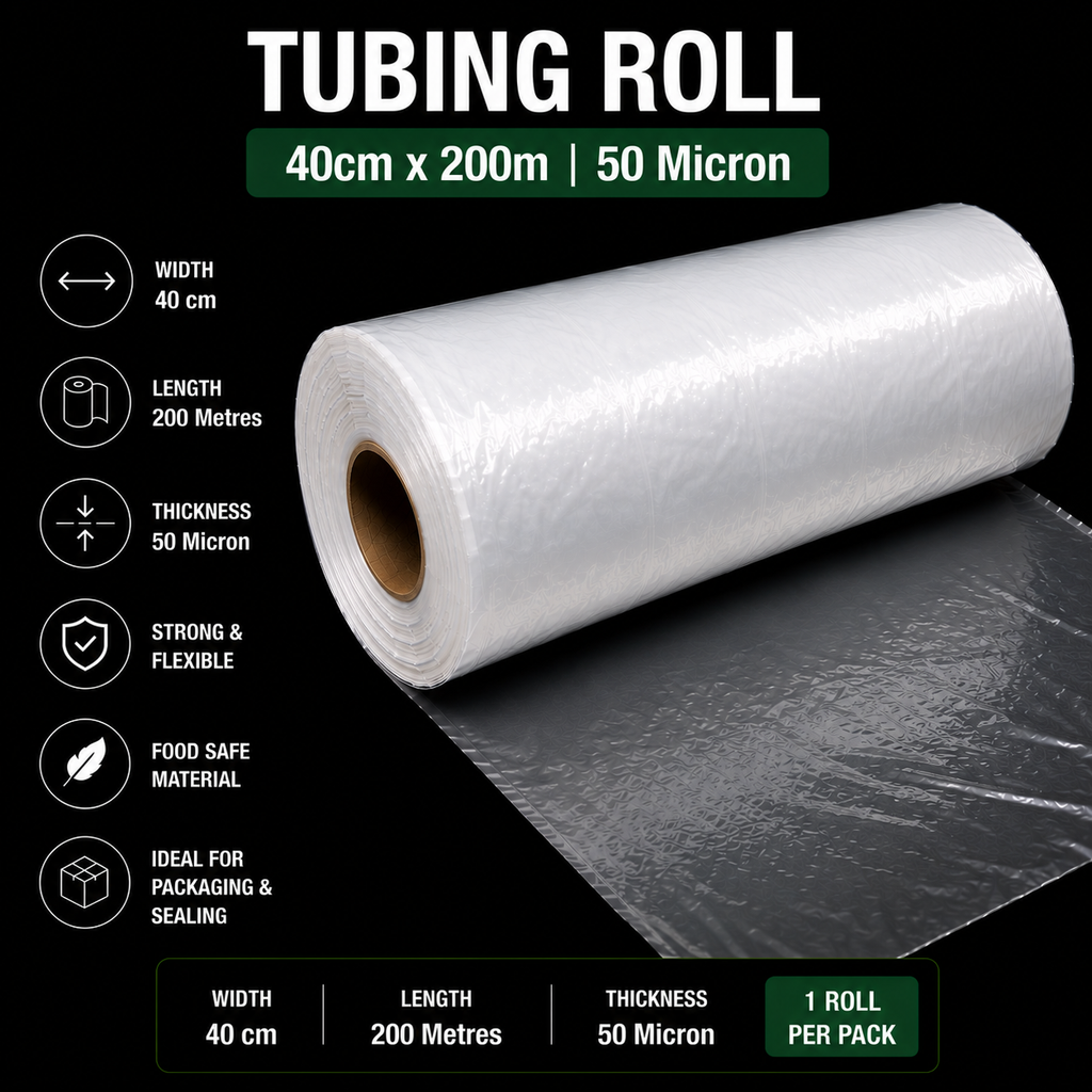 50 Micron Clear LDPE Tubing Roll – Plastic Packaging Tube (1 Roll)