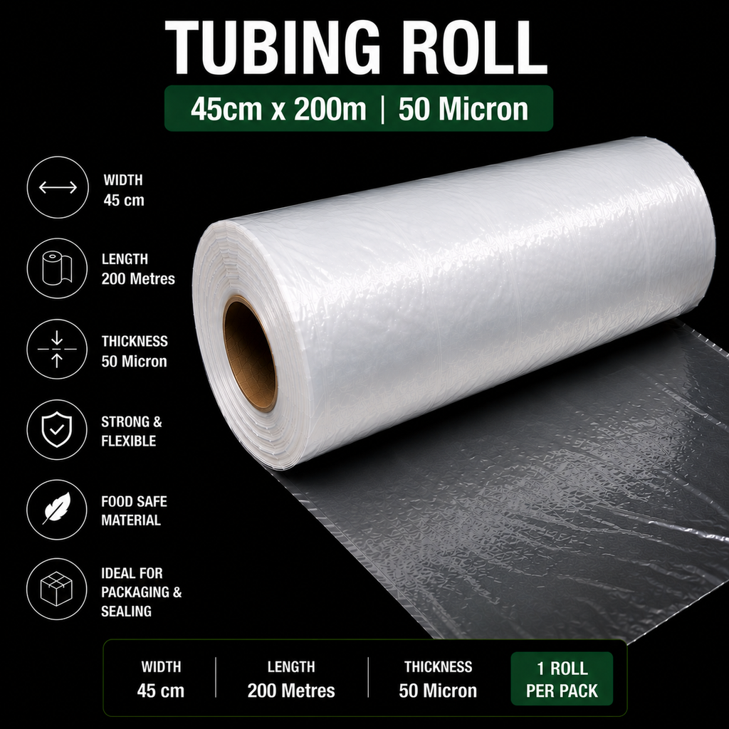 50 Micron Clear LDPE Tubing Roll – Plastic Packaging Tube (1 Roll)