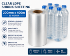 Clear LDPE/LLDPE Shrink Sheeting Rolls – 50 Micron Heat Shrink Film (150mm–600mm x 400m)