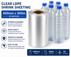 Clear LDPE/LLDPE Shrink Sheeting Rolls – 50 Micron Heat Shrink Film (150mm–600mm x 400m)