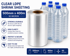 Clear LDPE/LLDPE Shrink Sheeting Rolls – 50 Micron Heat Shrink Film (150mm–600mm x 400m)
