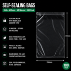 50 Micron Clear LDPE Self-Sealing Bags – Resealable Lip & Tape | Packaging Bags for Storage & Shipping