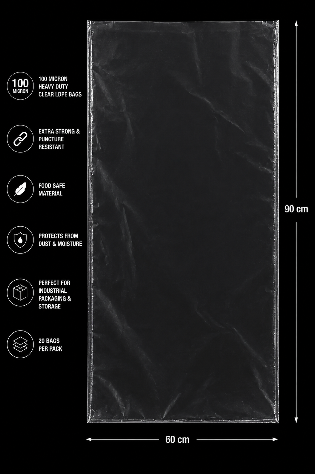 100 Micron Clear LDPE Plastic Bags (Pack of 100 bags)– Heavy Duty Industrial Packaging Bags (15 x 25 cm, 100 Pack)