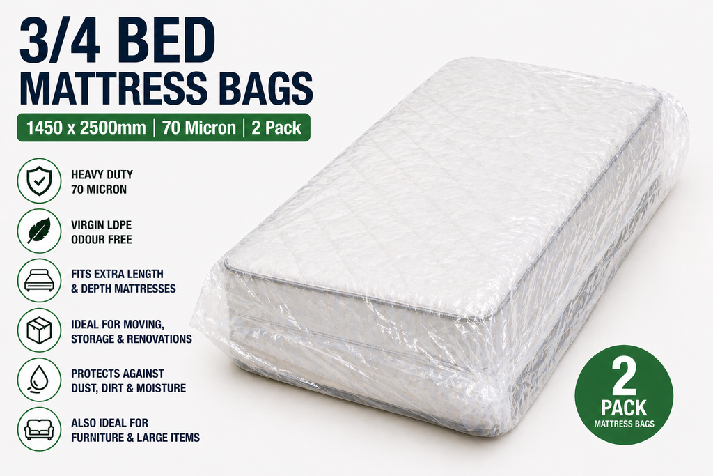 Clear LDPE Mattress Bags – Heavy Duty 70 Micron Bed Covers (2 Pack) | Moving, Storage & Protection