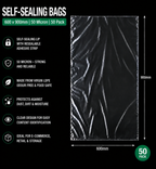 50 Micron Clear LDPE Self-Sealing Bags – Resealable Lip & Tape | Packaging Bags for Storage & Shipping